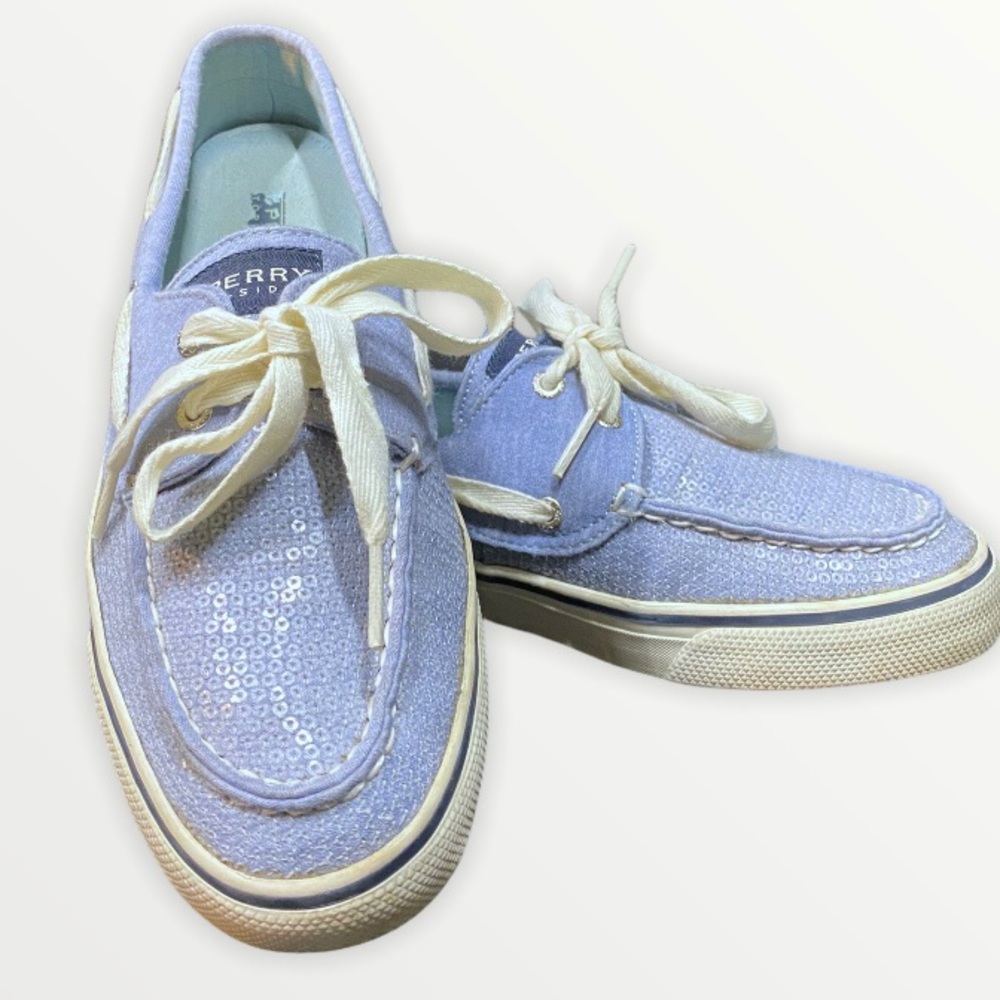 Sperry womens Bahama Blue Mermaid boat shoes size 7.5 medium sequins casual